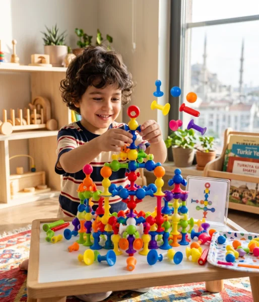 50PARÇA VAKUM MOLEKÜL OYUNCAK ESNEK SILIKON YAPI SETI