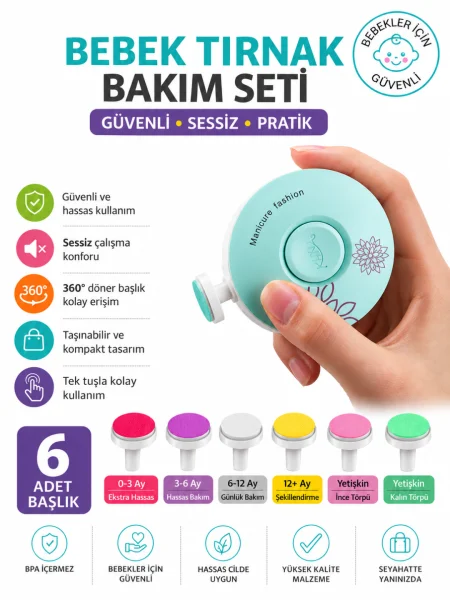 YETIŞKIN ÇOCUK YENIDOĞAN BEBEK DÖNERLI PILLI TIRNAK KESME TÖRPÜLEME VE BEBEK BAKIM MAKINASI